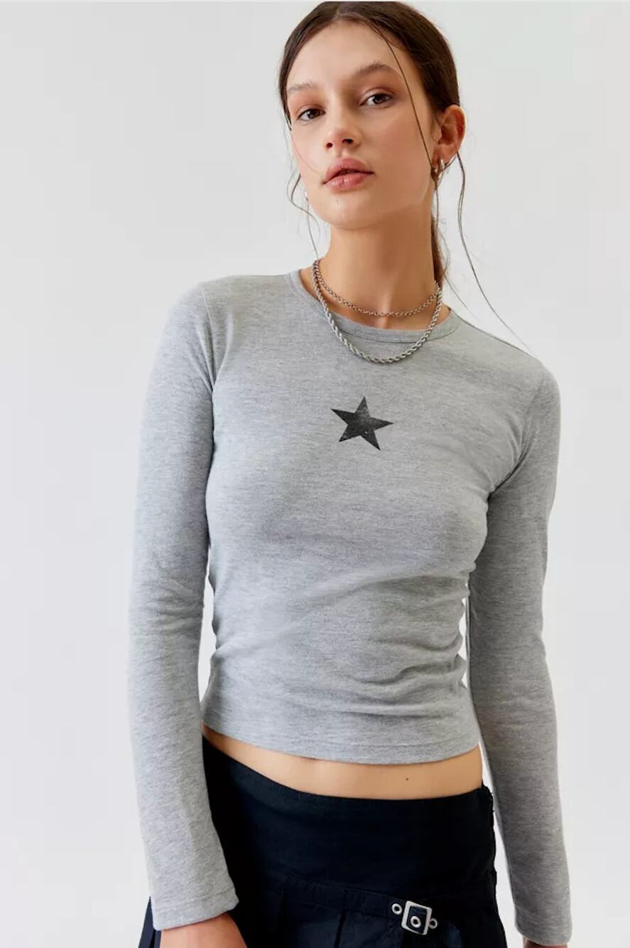 Urban Outfitters Star Long Sleeve Tee Grey Size S